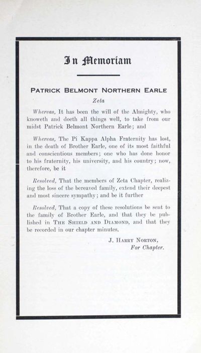 In Memoriam: Patrick Belmont Northern Earle